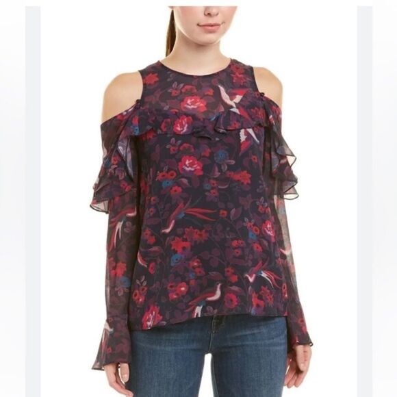 TANYA TAYLOR Purple Floral Georgina plus Silk Top, 2x - Picture 1 of 13